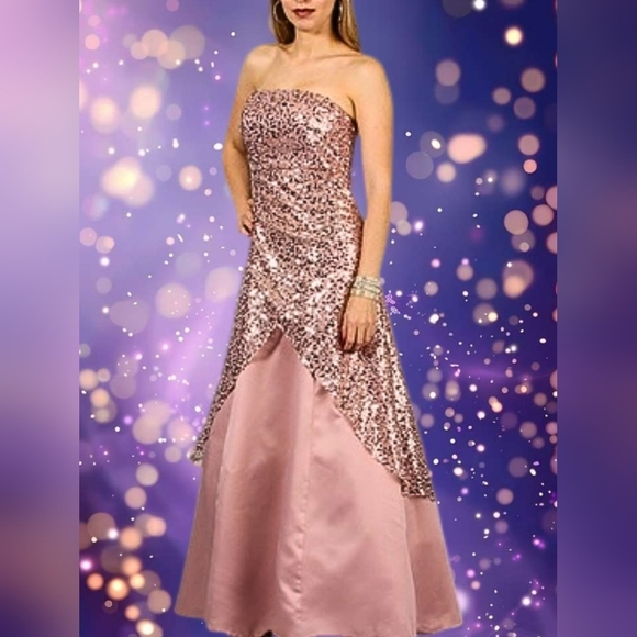 Jump Apparel Strapless Mauve And Rose Gold Sequin Gown - Picture 1 of 11